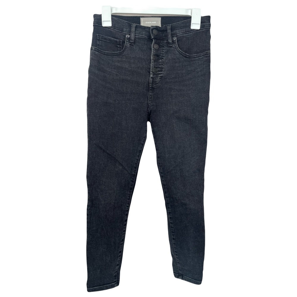 Everlane The High-Rise Ankle Skinny Jeans Button Fly Washed Black Size 28 Ankle
